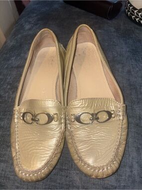 COACH Loafers FORTUNATA Gray Silver Leather Shoes Moccasins Metallic 7.5